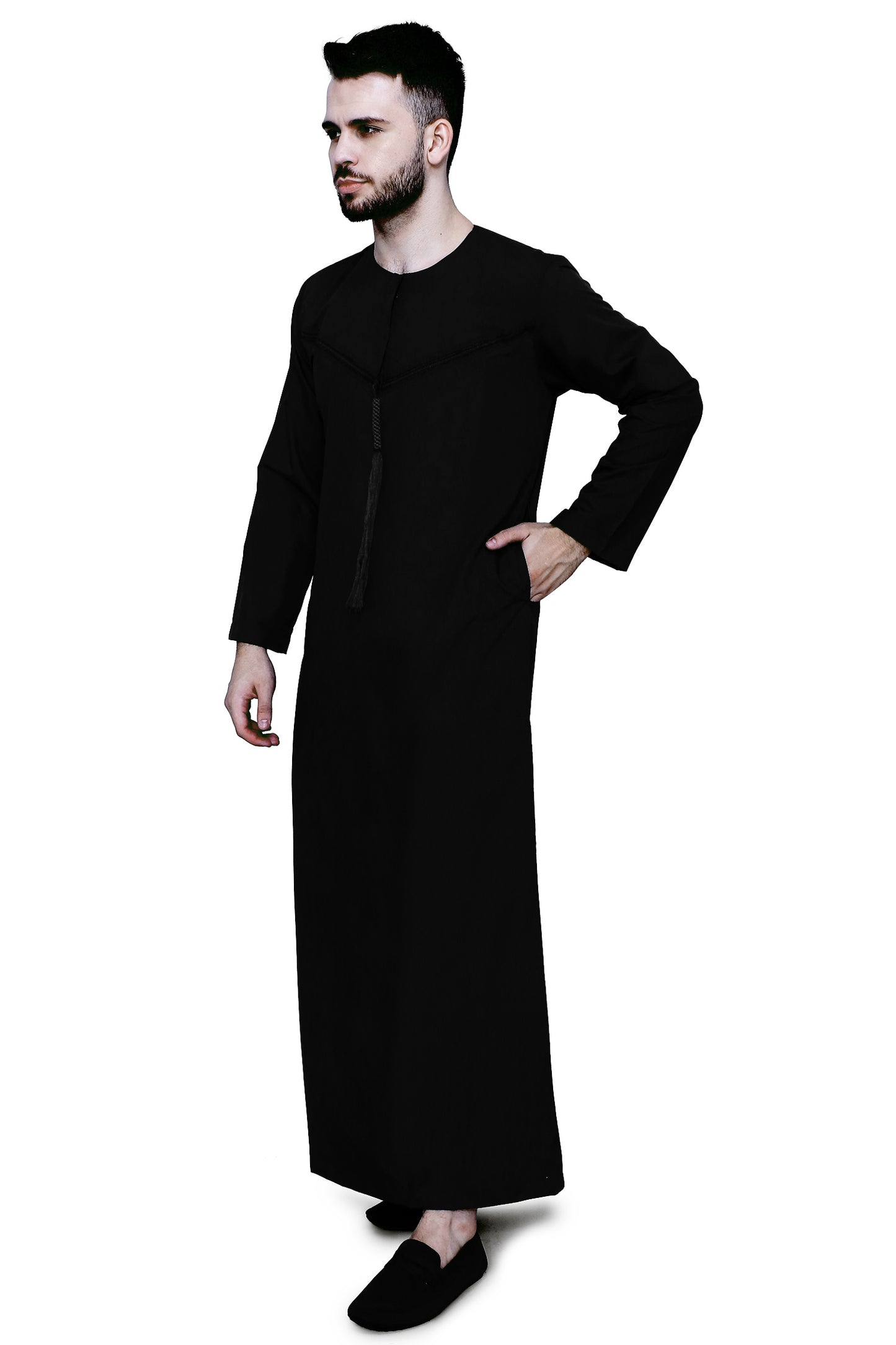 Emirati Mens Omani Thobe - Full Sleeves - Black