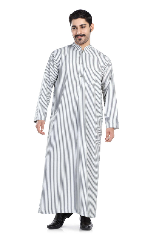 Saudi Collar Mens Thobe - Full Sleeves Stripes - THST - 4 (International Saudi Size)
