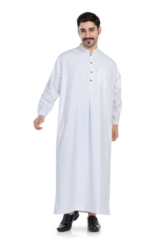Saudi Collar Mens Thobe - Full Sleeves Thin Stripes - PST - Black (International Saudi Size)