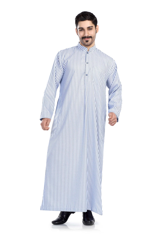 Saudi Collar Mens Thobe - Full Sleeves Stripes - THST - 1