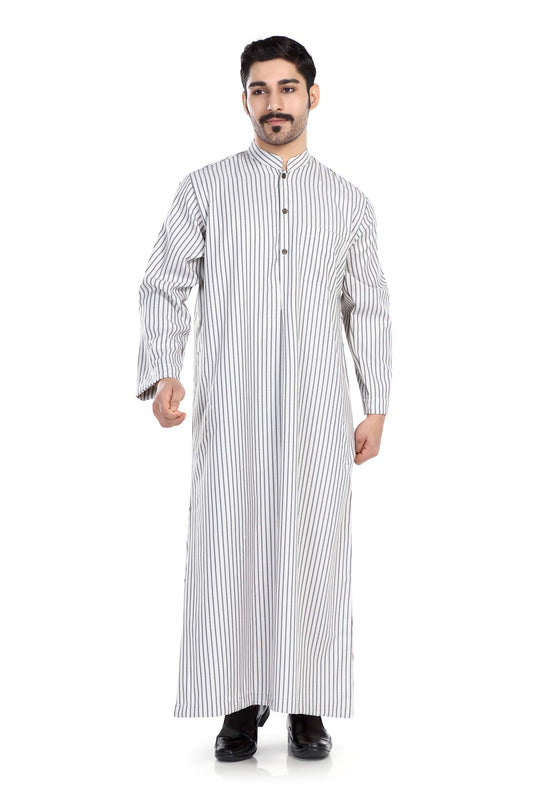 Saudi Collar Mens Thobe - Full Sleeves Stripes - THST - 2 (International Saudi Size)