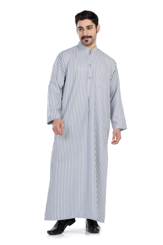 Saudi Collar Mens Thobe - Full Sleeves Stripes - THST - 3 (International Saudi Size)