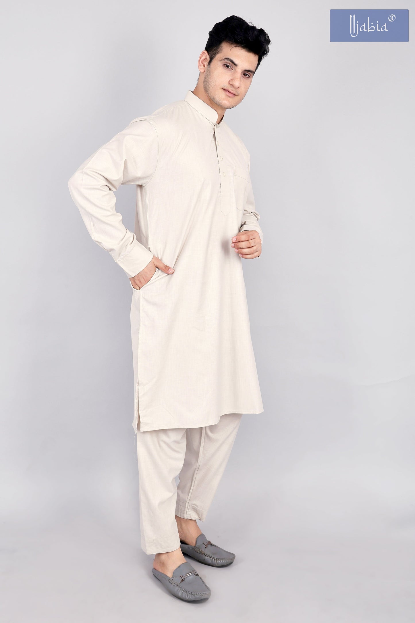 Mens Cream Kurta and Pyjama Set