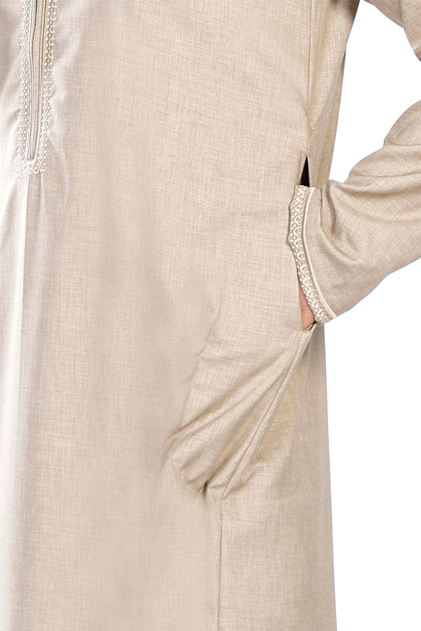 Mens Embroidery Thobe - Full Sleeves - Taj- Camel