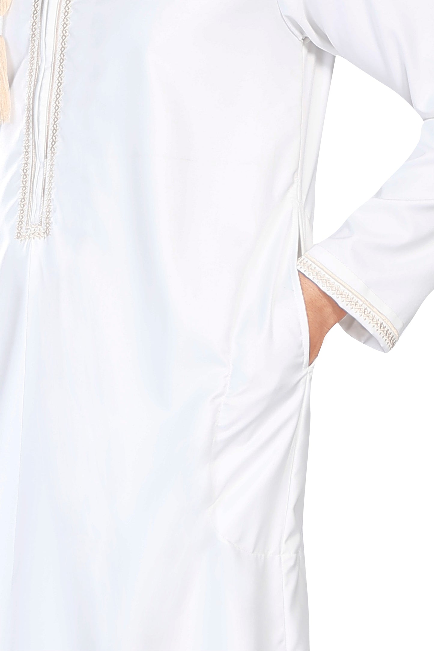 Mens Embroidery Thobe - Full Sleeves - Taj- White