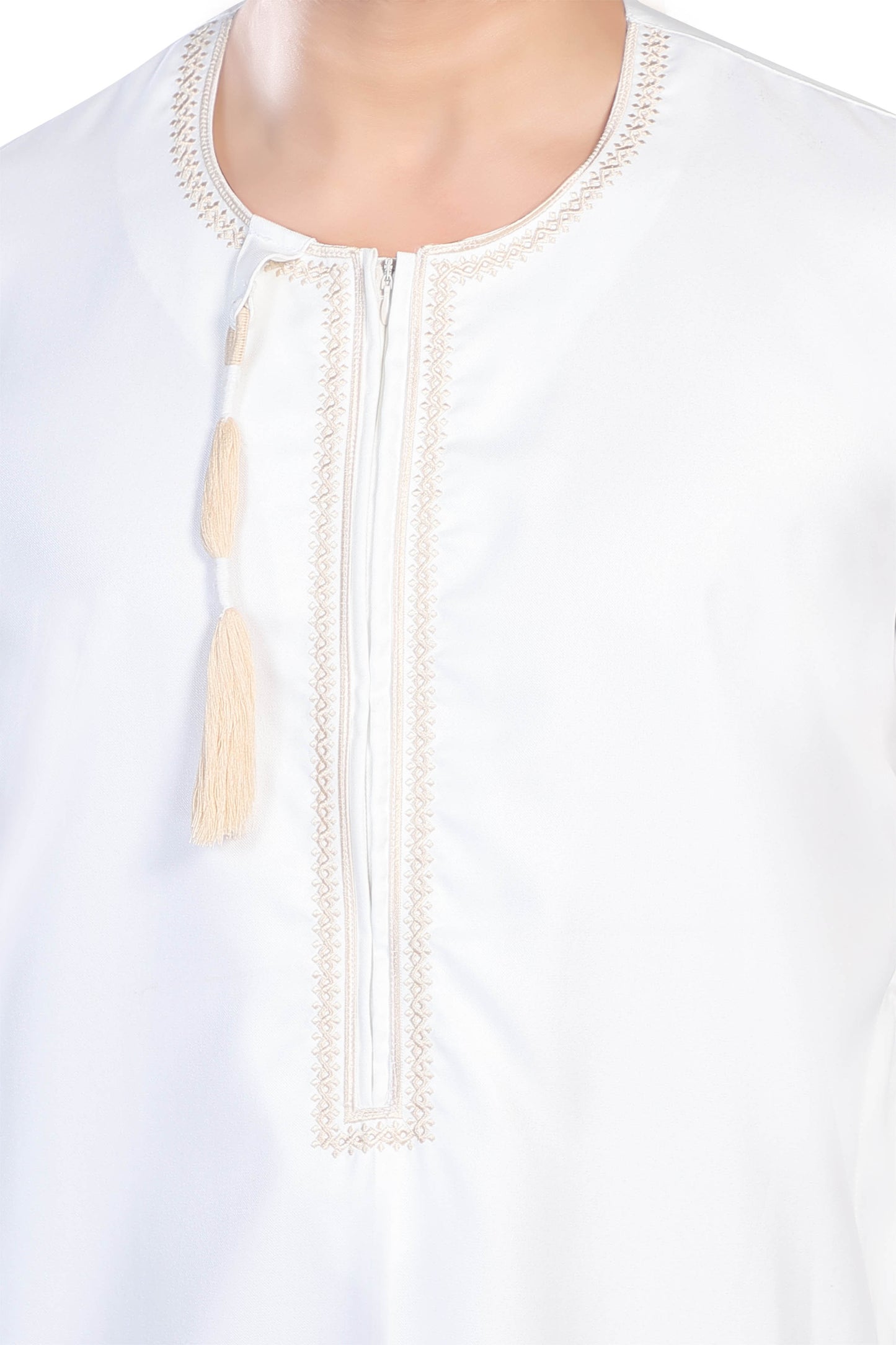 Mens Embroidery Thobe - Full Sleeves - Taj- White