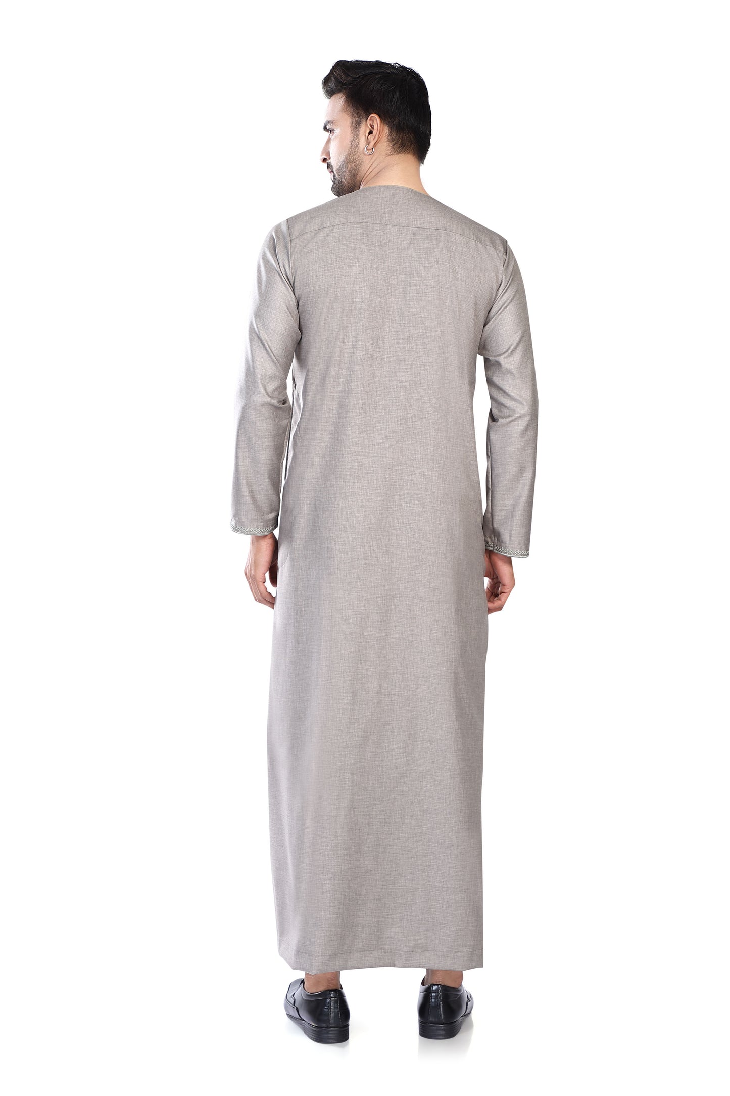 Mens Embroidery Thobe - Full Sleeves - Taj- Light Grey