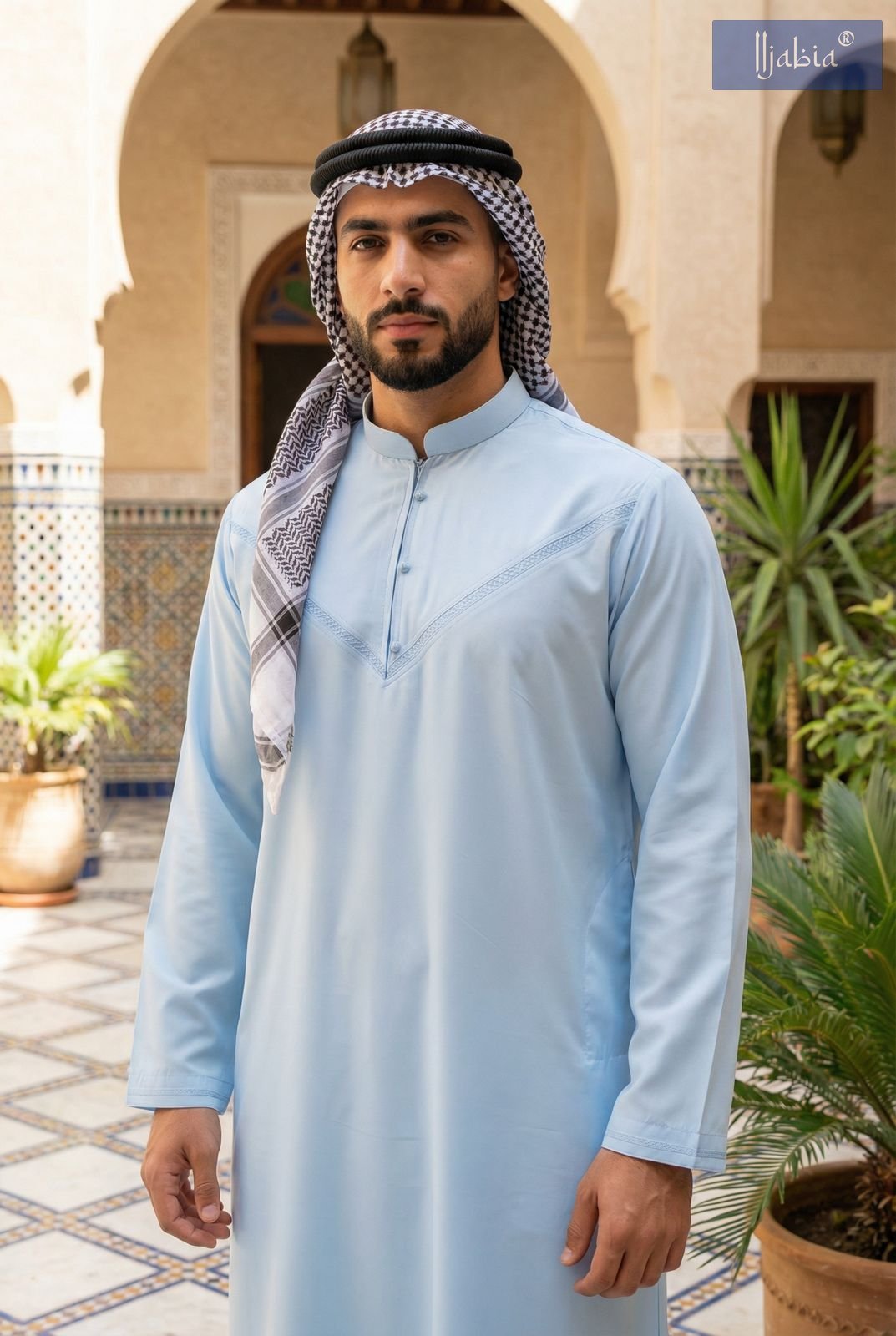 Mens Collar Omani Thobe - Full Sleeves - Sky Blue