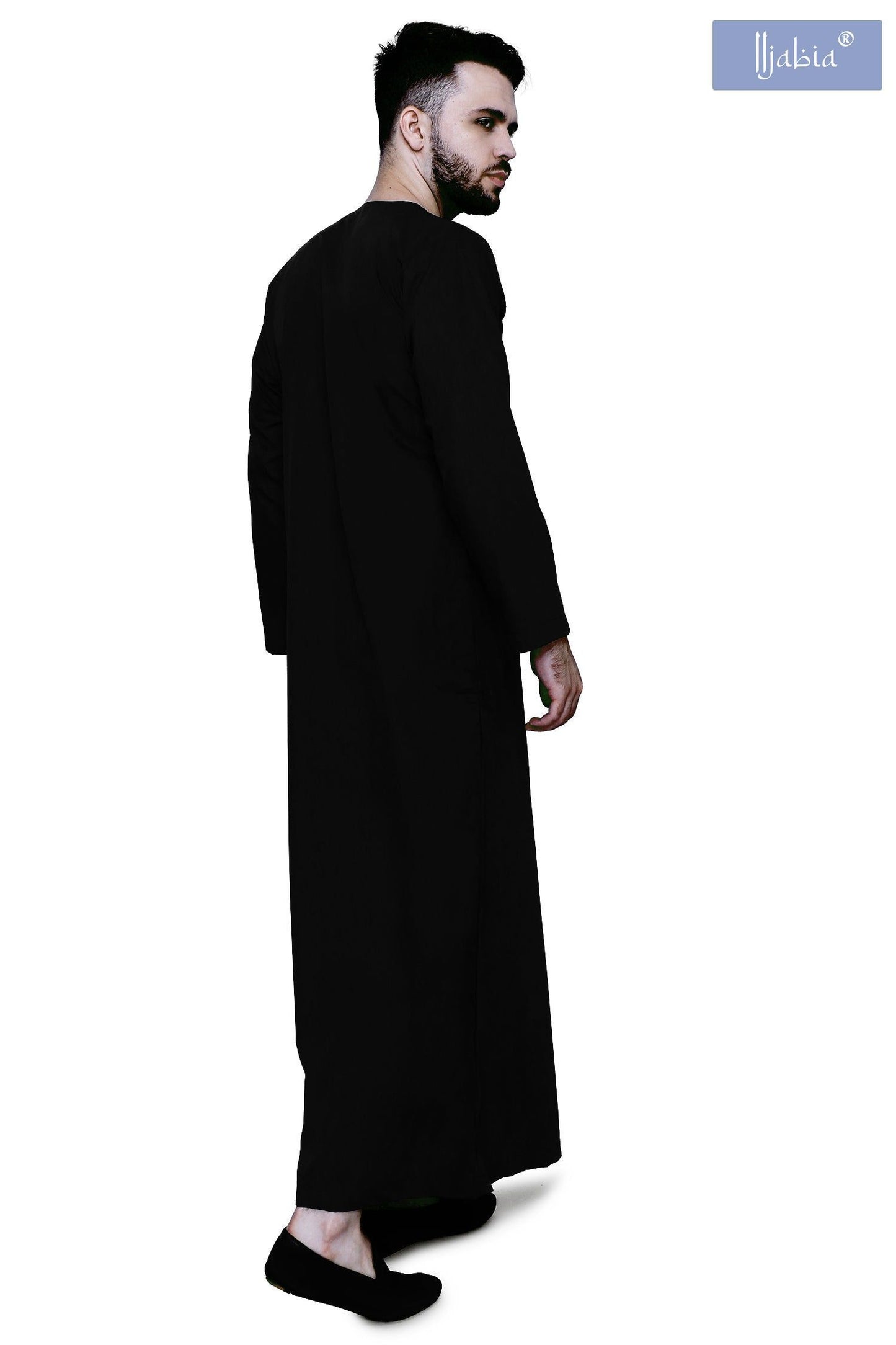 Emirati Mens Omani Thobe - Full Sleeves - Black - IIJABIA