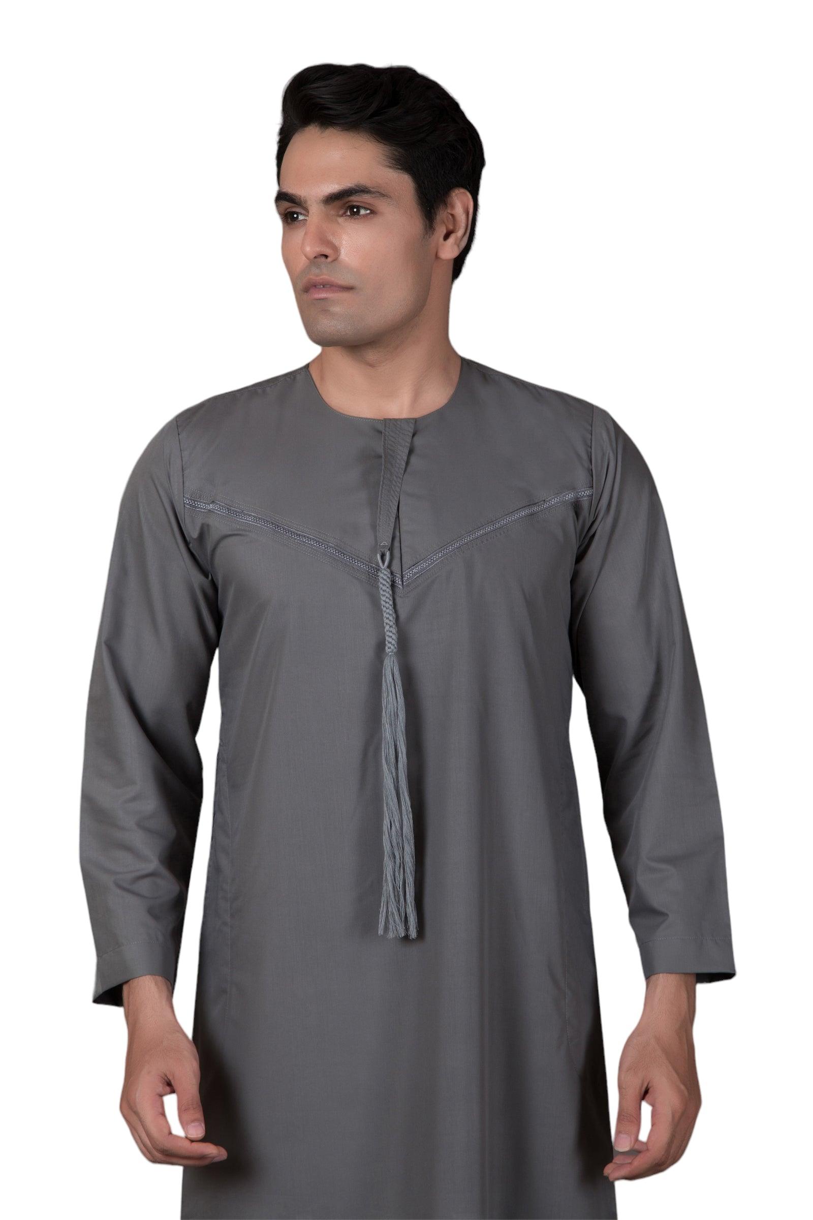Emirati Mens Omani Thobe - Full Sleeves - Dark Grey - IIJABIA
