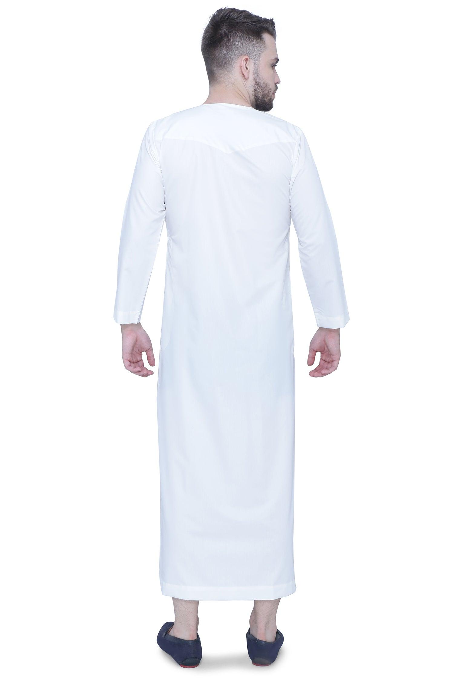 Emirati Mens Omani Thobe - Full Sleeves - White - IIJABIA