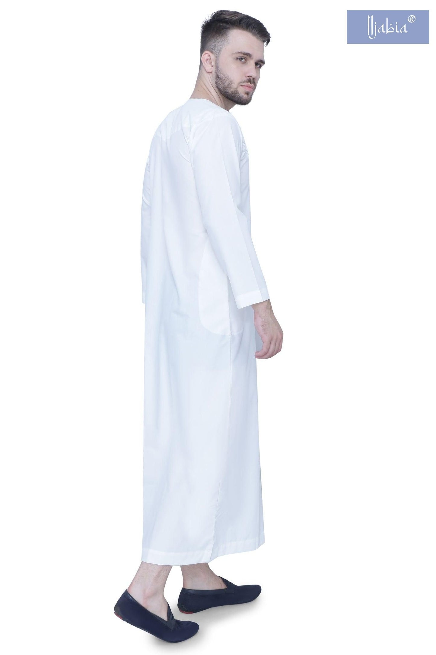 Emirati Mens Omani Thobe - Full Sleeves - White - IIJABIA