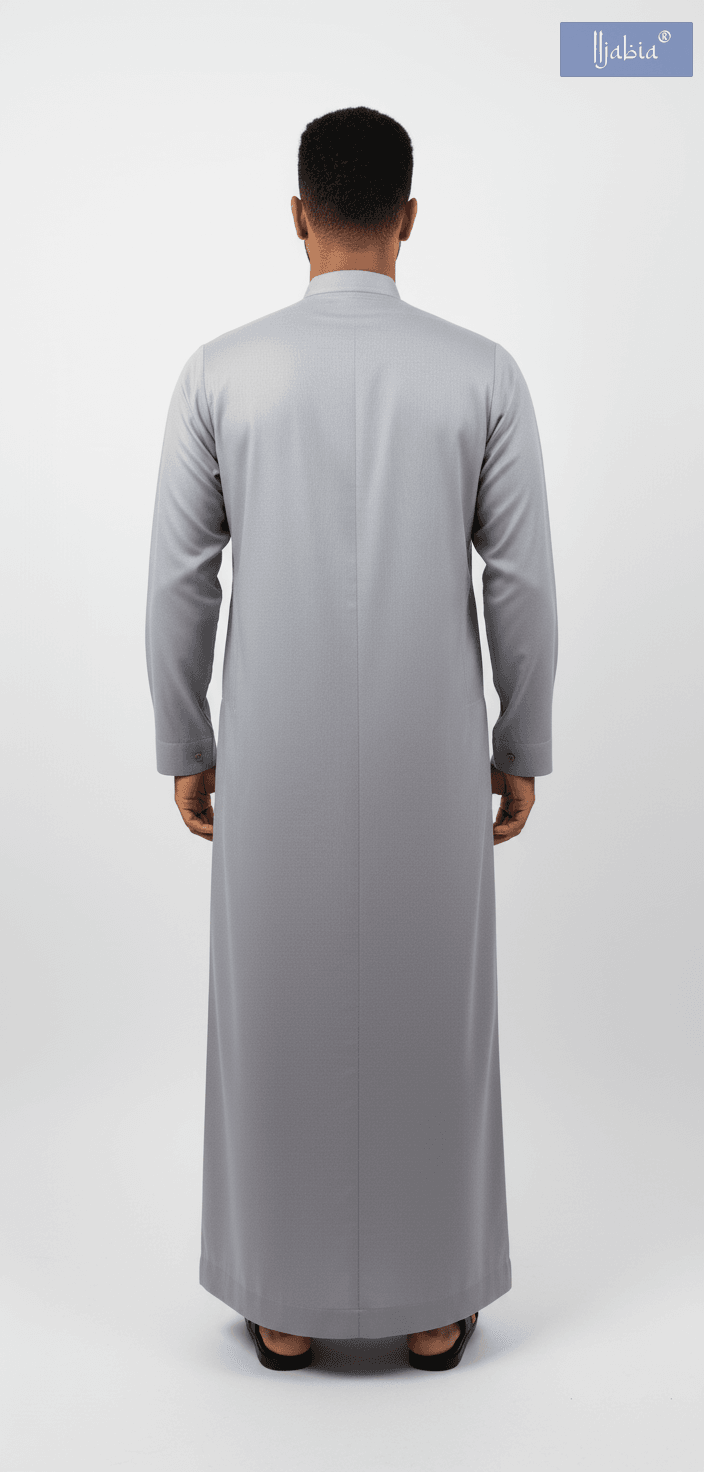 Saudi Collar Thobe - Premium TR Fabric - Grey