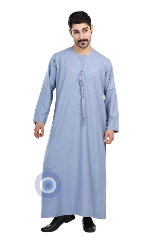 Heavy Fabric Emirati Mens Omani Thobe - Full Sleeves - Blue (International Saudi Size) - IIJABIA