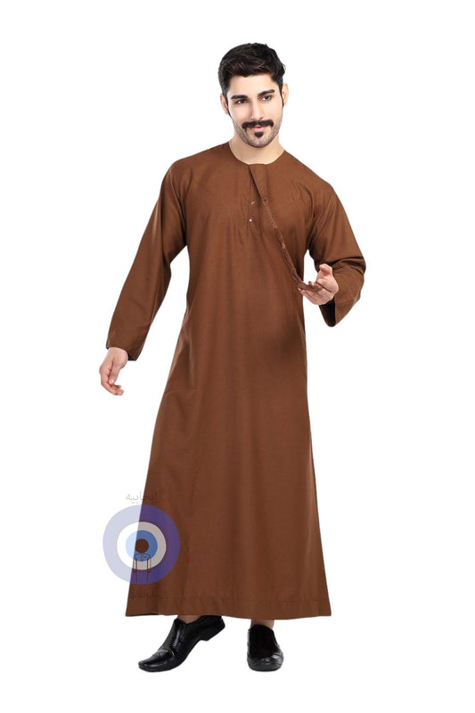 Heavy Fabric Emirati Mens Omani Thobe - Full Sleeves - Brown (International Saudi Size) - IIJABIA