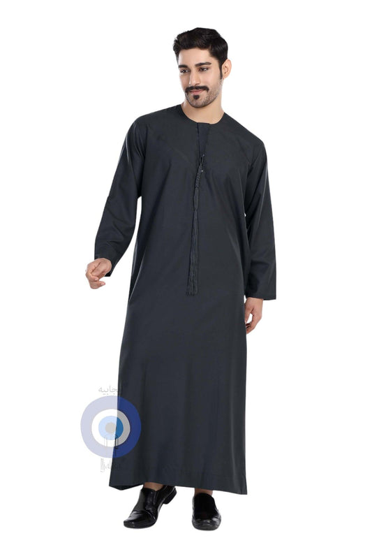 Heavy Fabric Emirati Mens Omani Thobe - Full Sleeves - Dark Gray (International Saudi Size) - IIJABIA