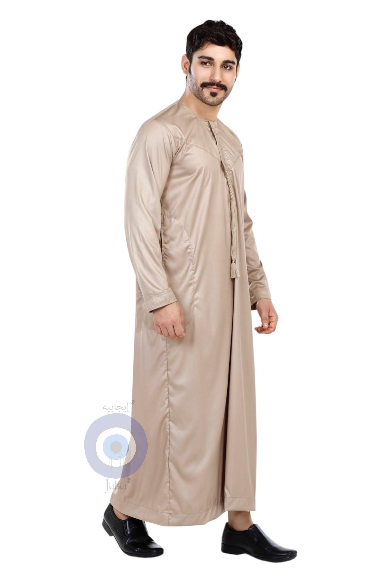 Imported Vietnam Fabric Emirati Mens Omani Thobe - Full Sleeves - Camel - IIJABIA