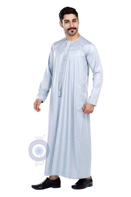 Imported Vietnam Fabric Emirati Mens Omani Thobe - Full Sleeves - Steel Gray - IIJABIA