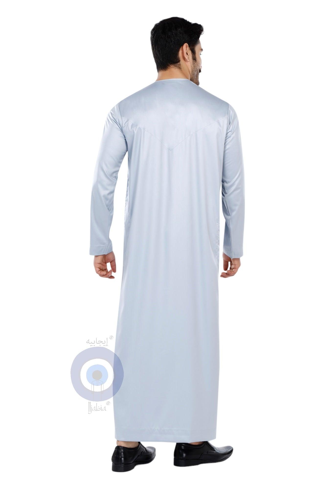 Imported Vietnam Fabric Emirati Mens Omani Thobe - Full Sleeves - Steel Gray - IIJABIA