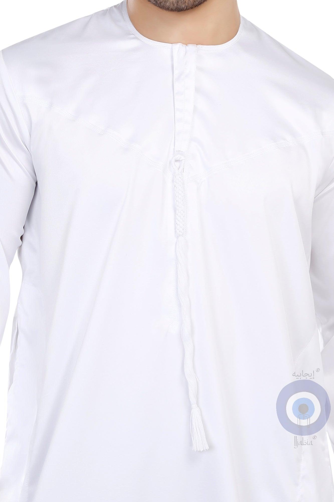 Imported Vietnam Fabric Emirati Mens Omani Thobe - Full Sleeves - White - IIJABIA
