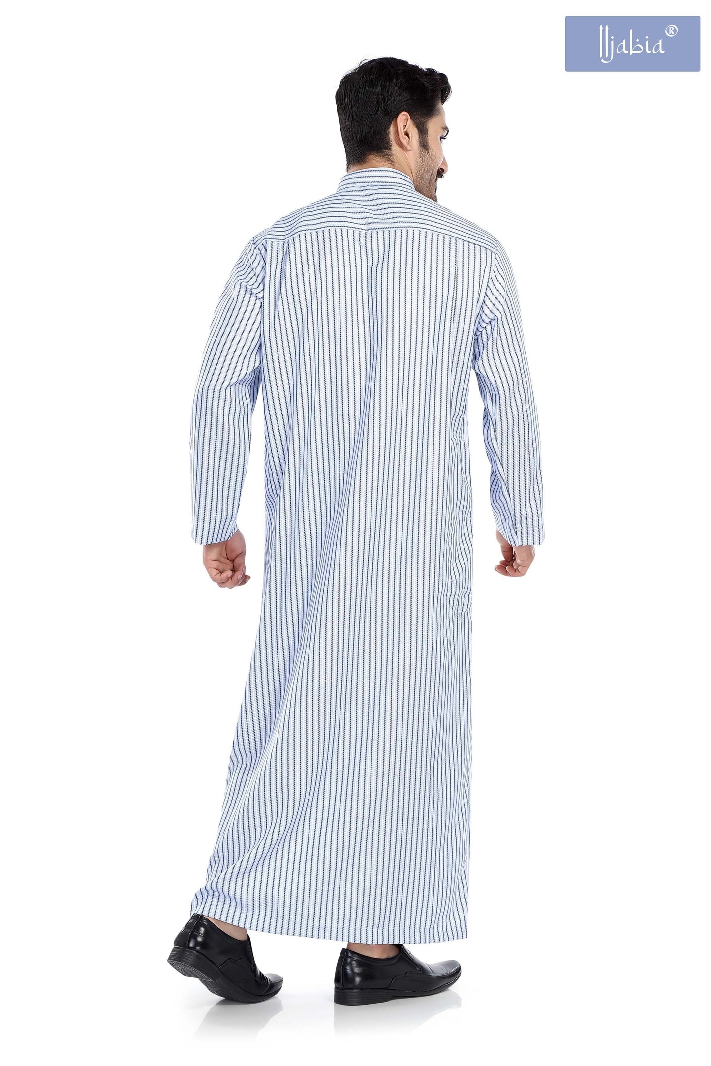 Kuwaiti Collar Mens Thobe - Full Sleeves Stripes - THST - Blue - IIJABIA