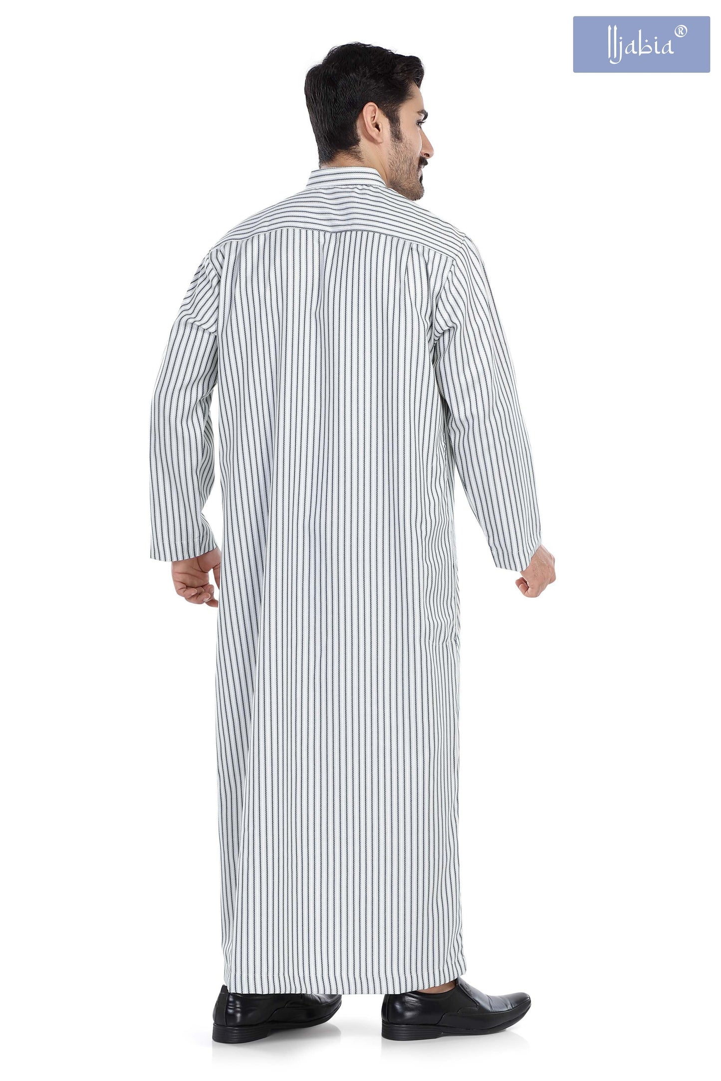 Kuwaiti Collar Mens Thobe - Full Sleeves Stripes - THST - Light Brown stripes (International Saudi Size) - IIJABIA