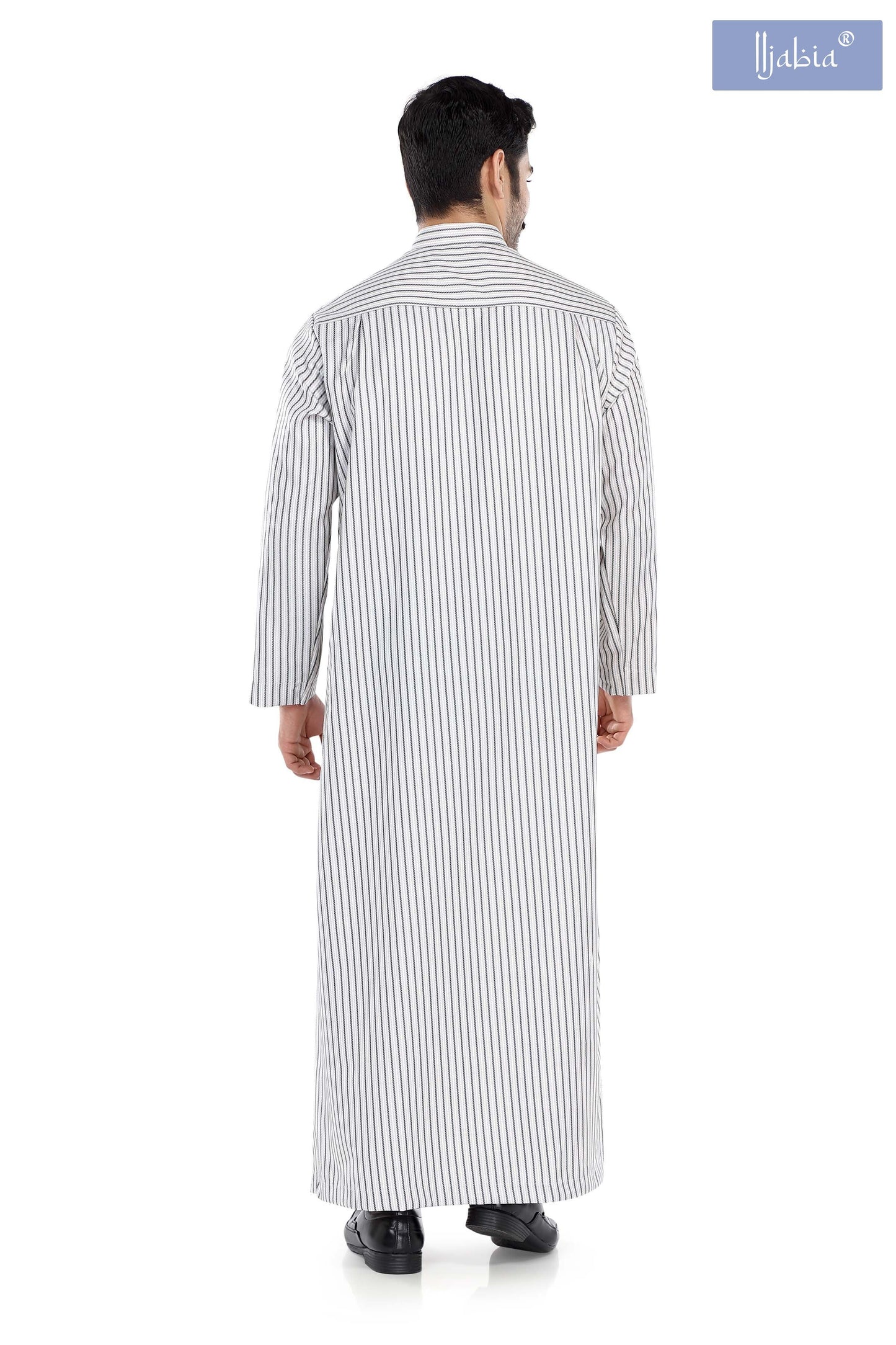 Kuwaiti Collar Mens Thobe - Full Sleeves Stripes - THST - Light Green stripes (International Saudi Size) - IIJABIA
