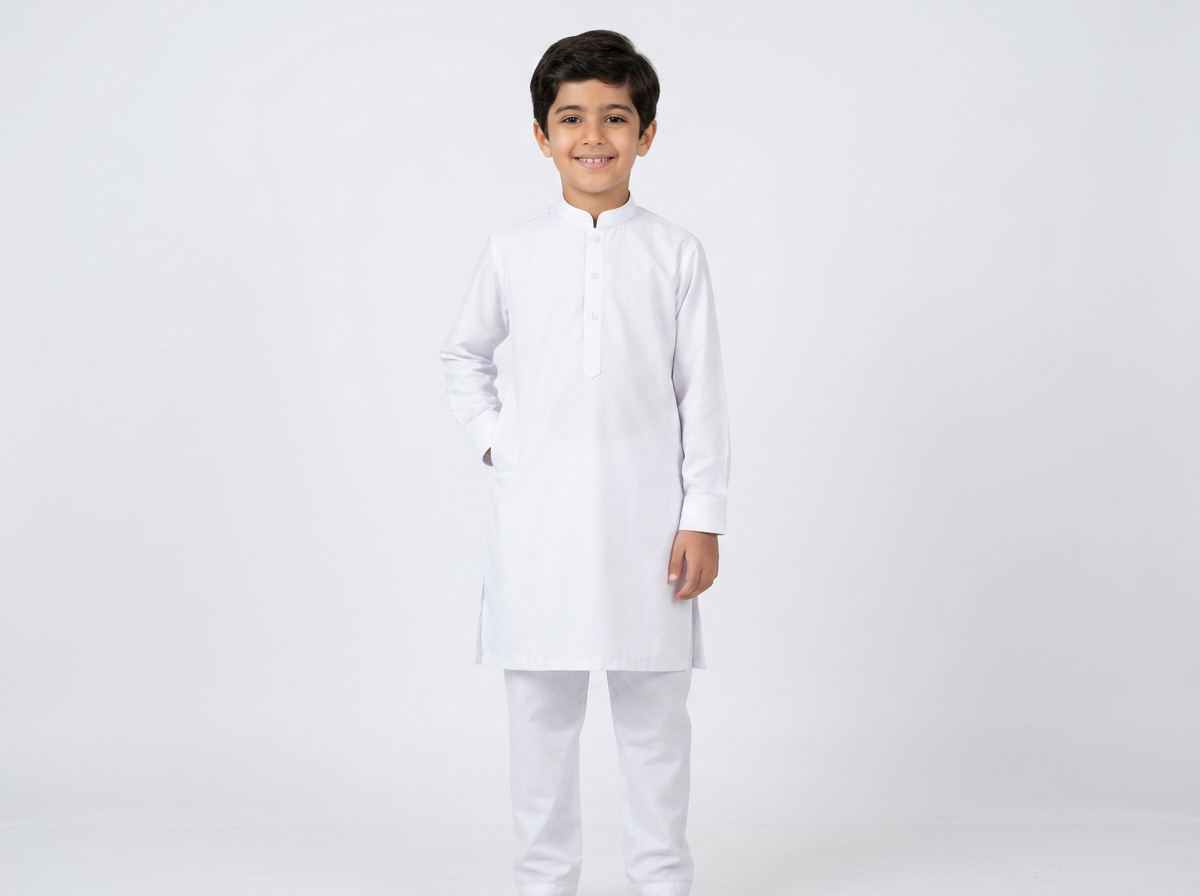 Kids White Kurta and Pyjama Set