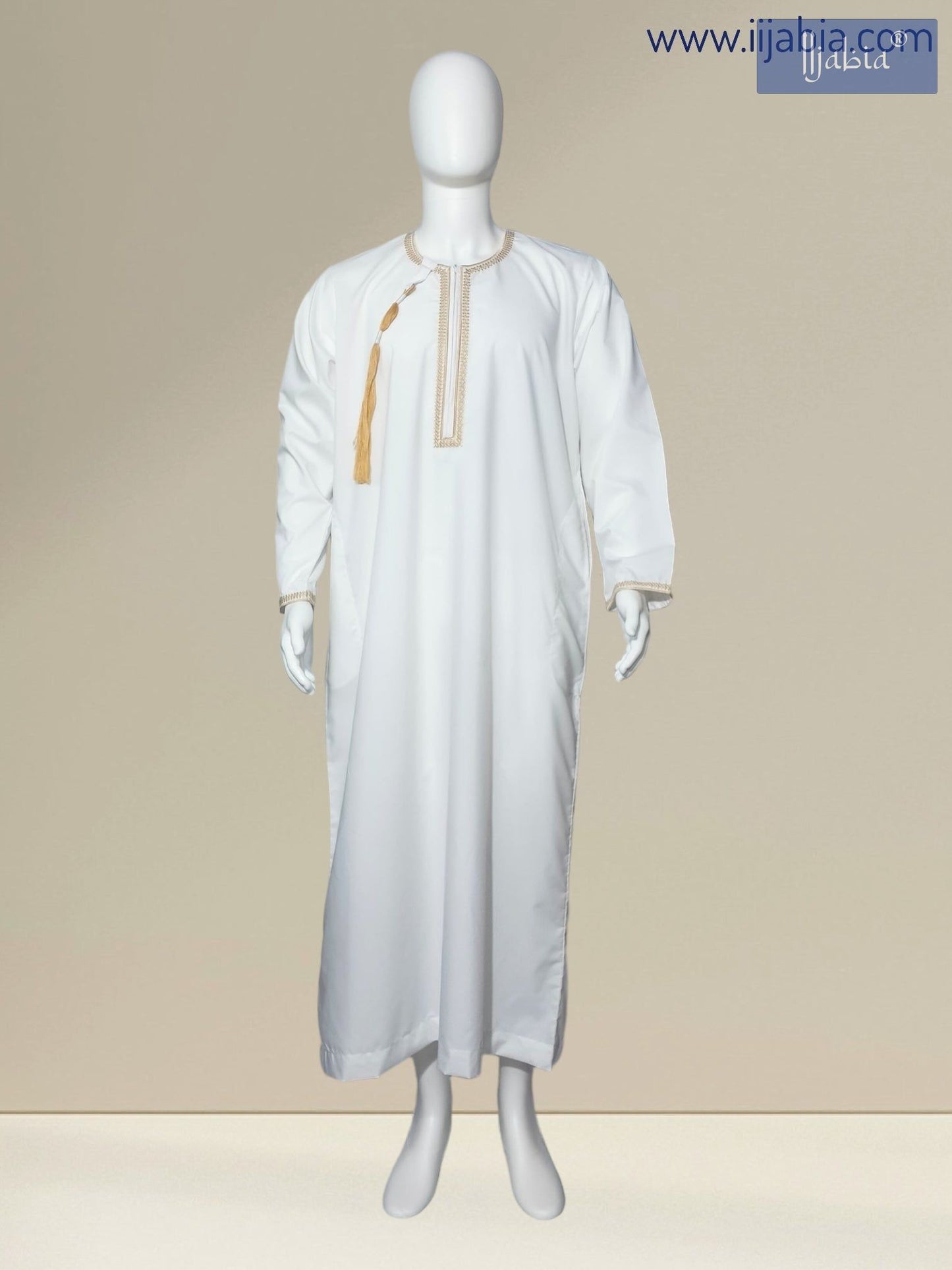Mens Embroidery Thobe - Full Sleeves - Qutub - White - IIJABIA