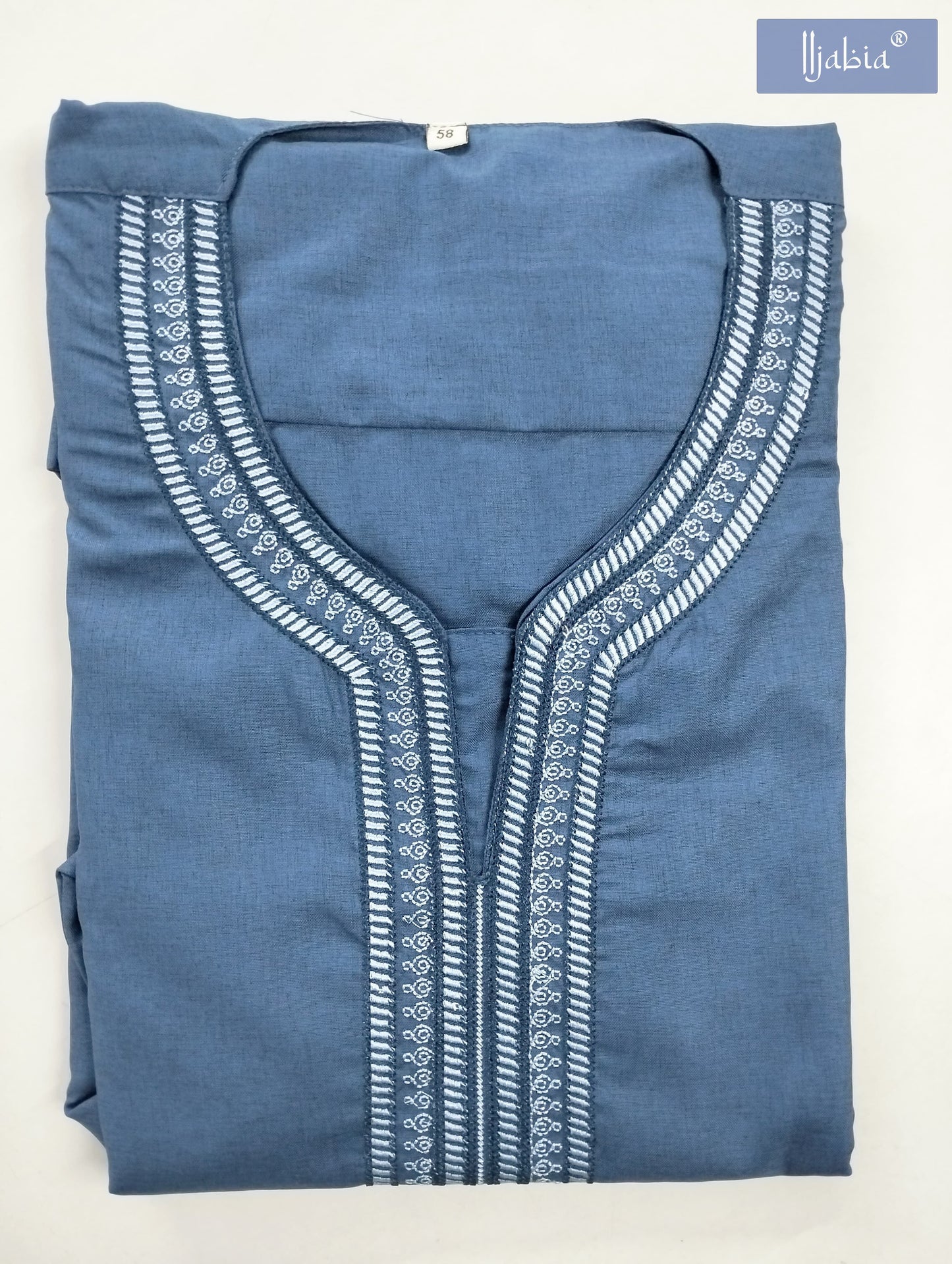 Moroccan Embroidery Mens Thobe - Full Sleeves - Blue - IIJABIA