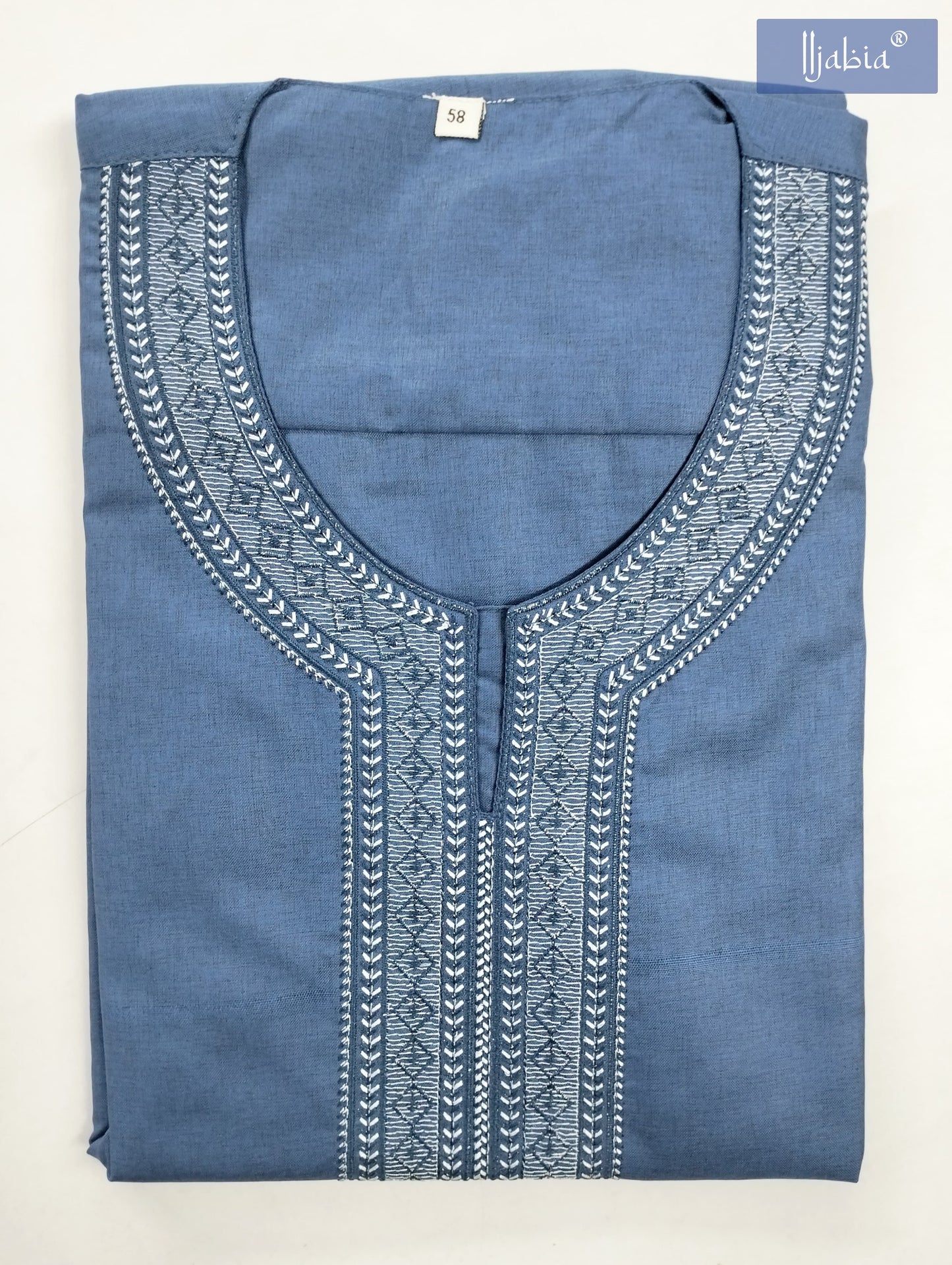 Moroccan Embroidery Mens Thobe - Full Sleeves - D2 - Blue - IIJABIA