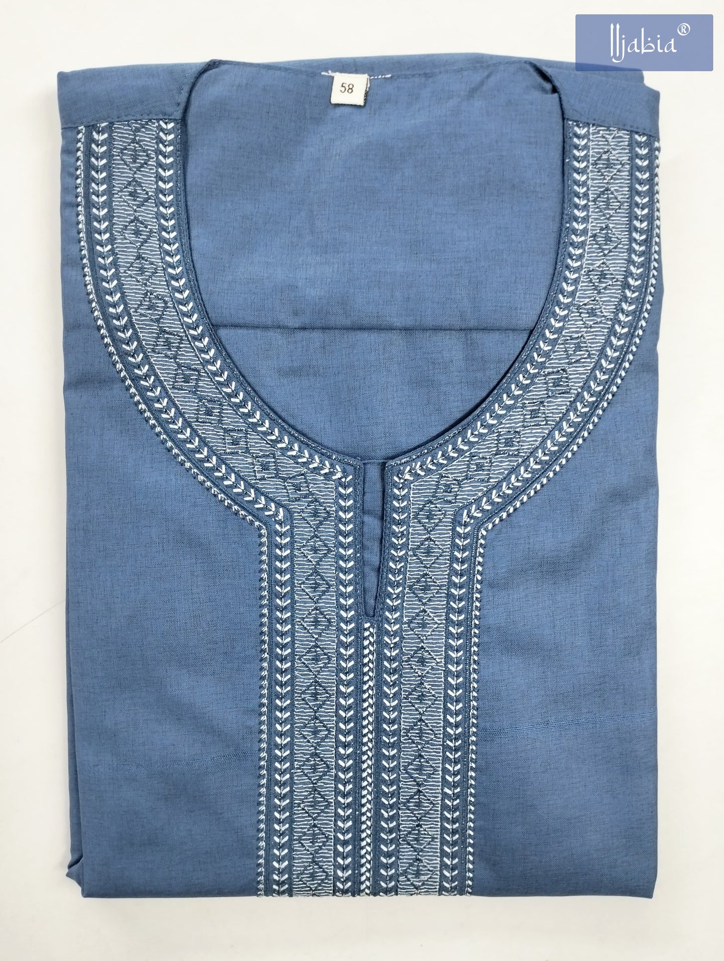 Moroccan Embroidery Mens Thobe - Full Sleeves - D2 - Blue - IIJABIA