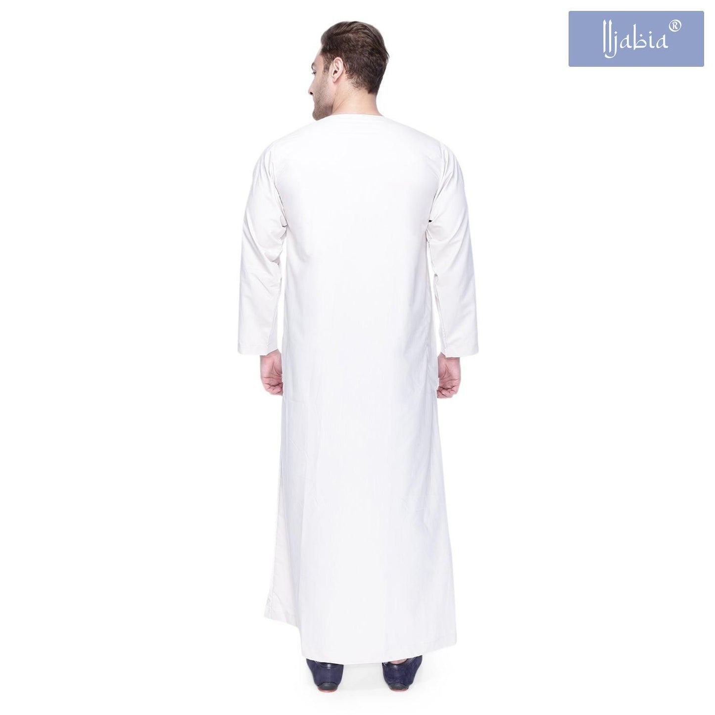 Mudhish Emirati Mens Omani Thobe - Full Sleeves - White - IIJABIA