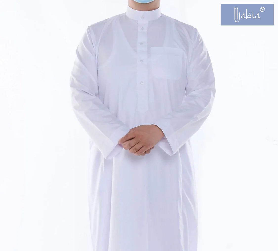 Mens Saudi Collar Thobe - Full Sleeves - White