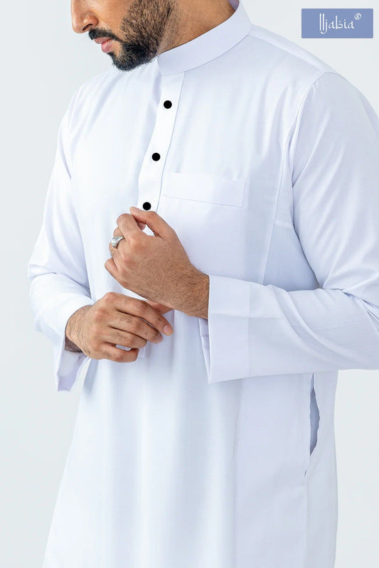 Kids Collar Thobe with Kali - Full Sleeves - White