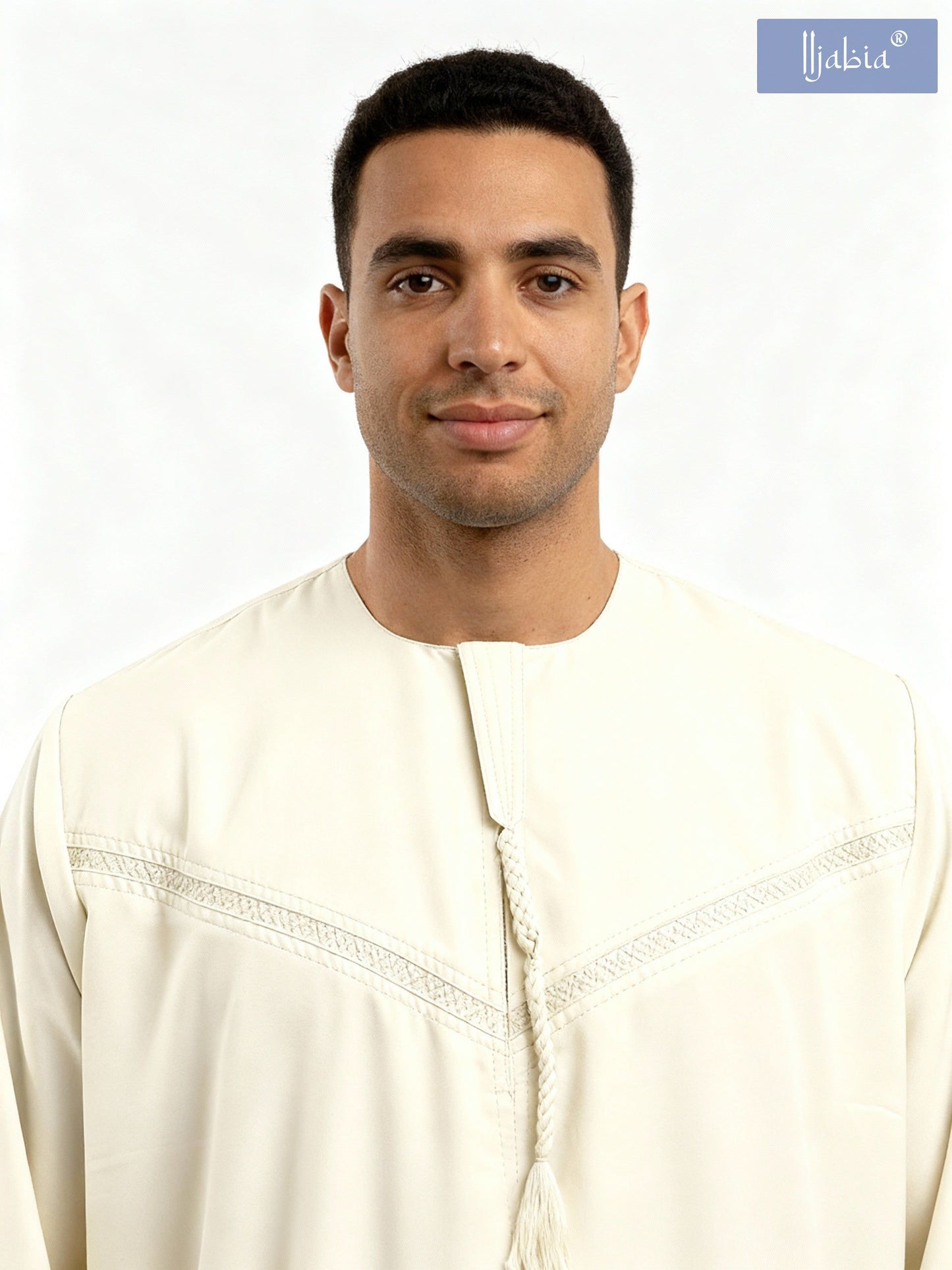 Emirati Mens Omani Thobe - (Embroidery Design 1) - Cream