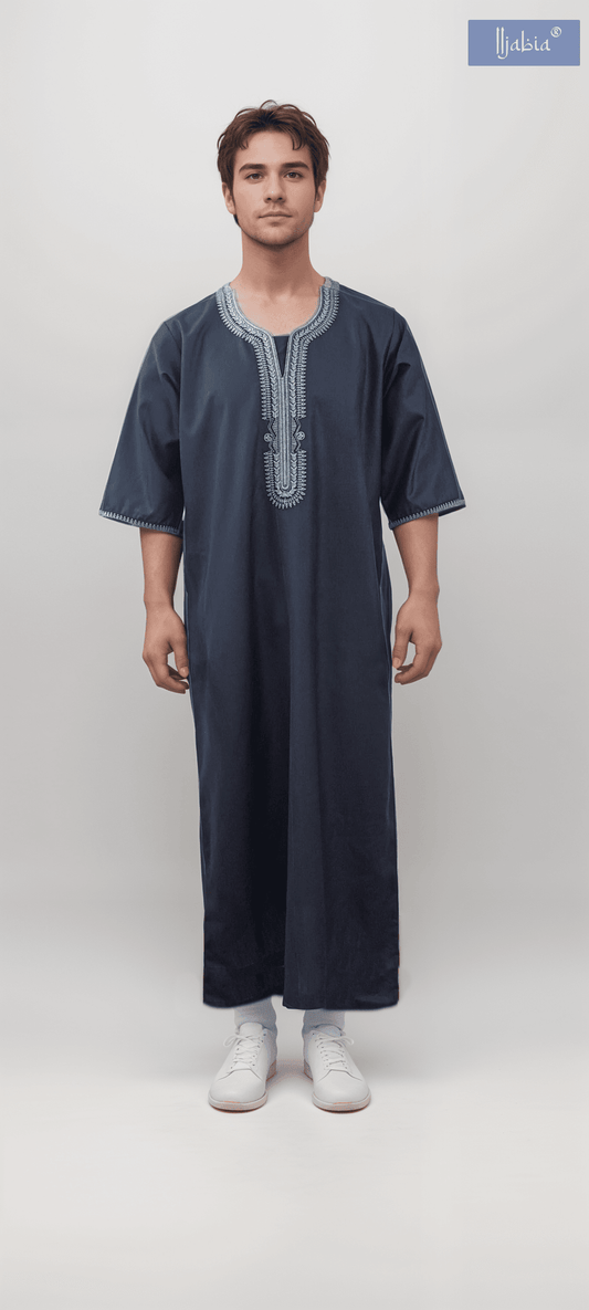 Moroccan Embroidery Mens Thobe - 3/4th Sleeves - Model 8 - IIJM8-1