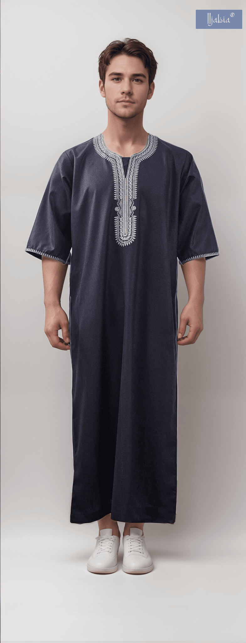 Moroccan Embroidery Mens Thobe - 3/4th Sleeves - Model 8 - IIJM8-10
