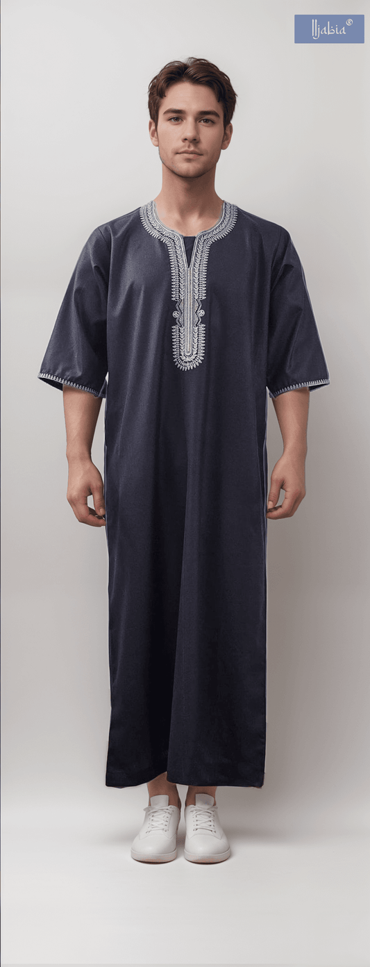 Moroccan Embroidery Mens Thobe - 3/4th Sleeves - Model 8 - IIJM8-10