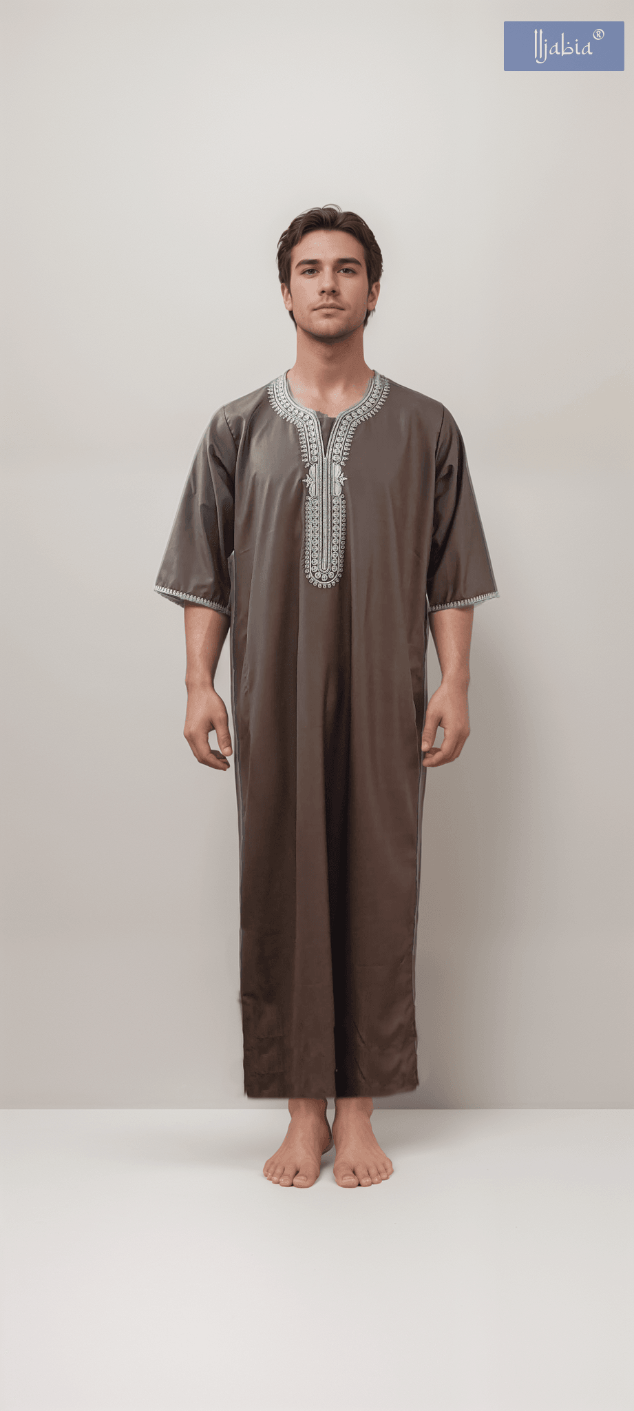 Moroccan Embroidery Mens Thobe - 3/4th Sleeves - Model 8 - IIJM8-3