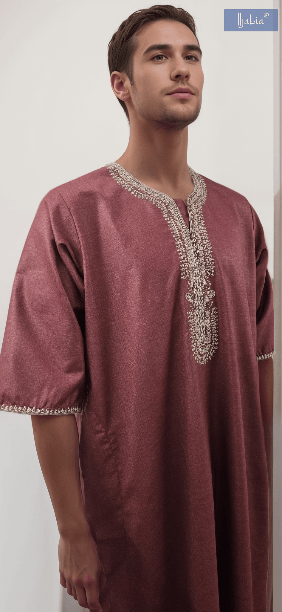 Moroccan Embroidery Mens Thobe - 3/4th Sleeves - Model 8 - IIJM8-4