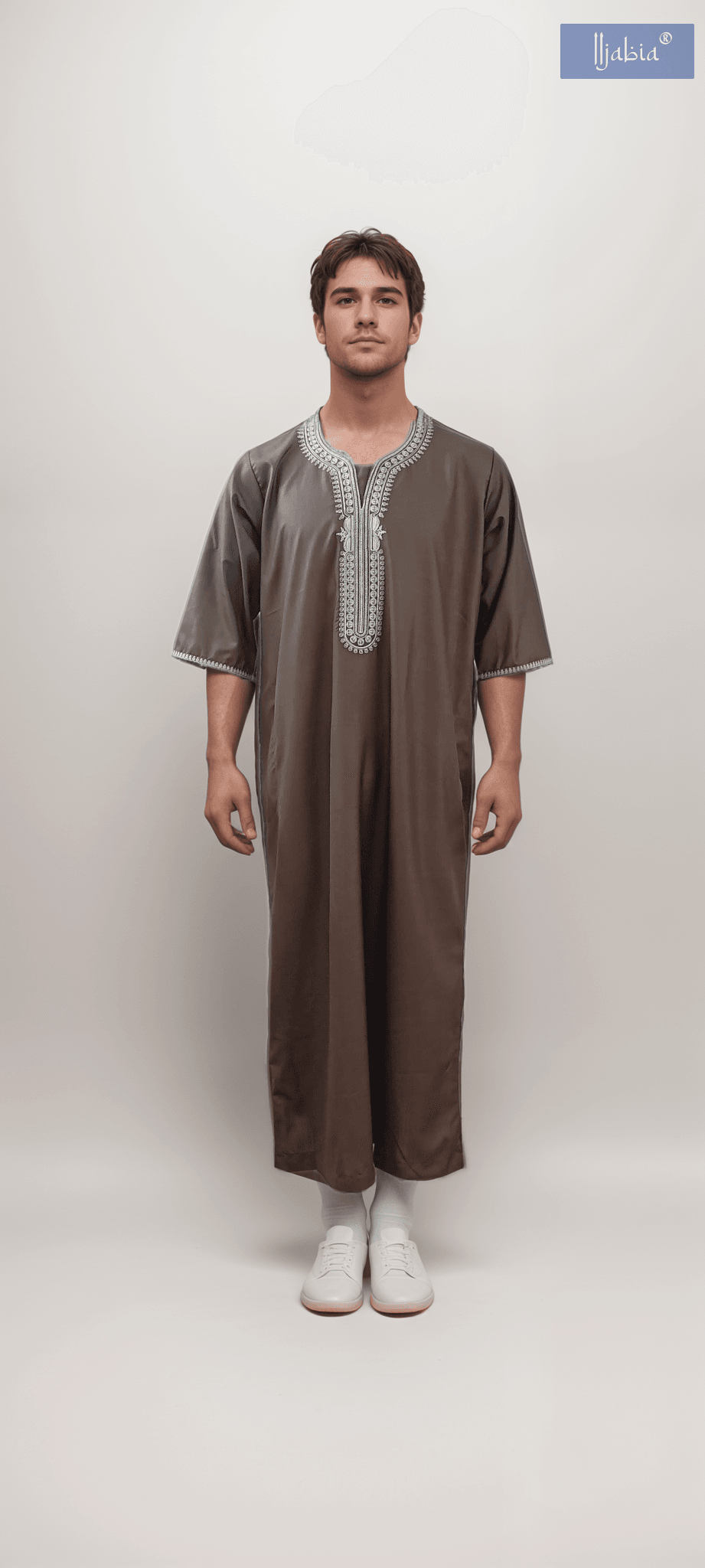 Moroccan Embroidery Mens Thobe - 3/4th Sleeves - Model 8 - IIJM8-5