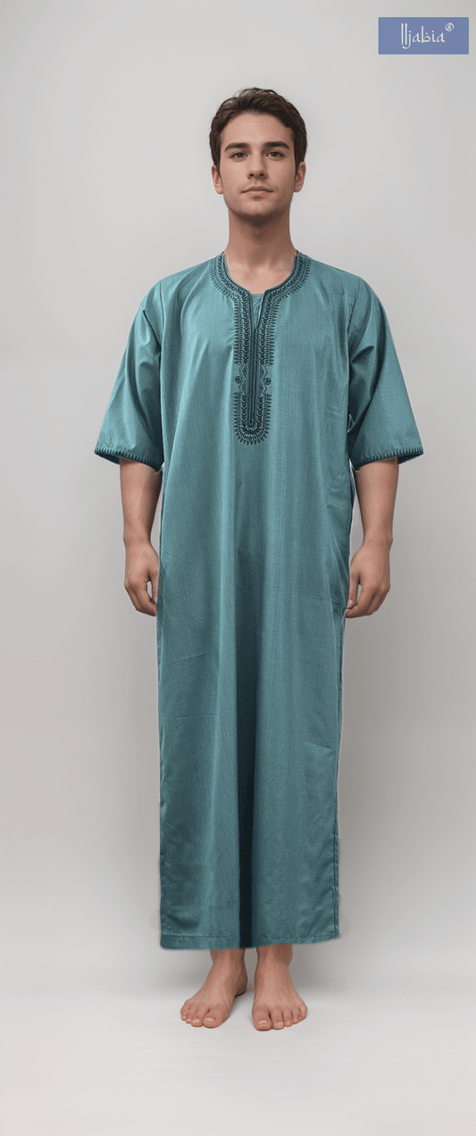 Moroccan Embroidery Mens Thobe - 3/4th Sleeves - Model 8 - IIJM8-6