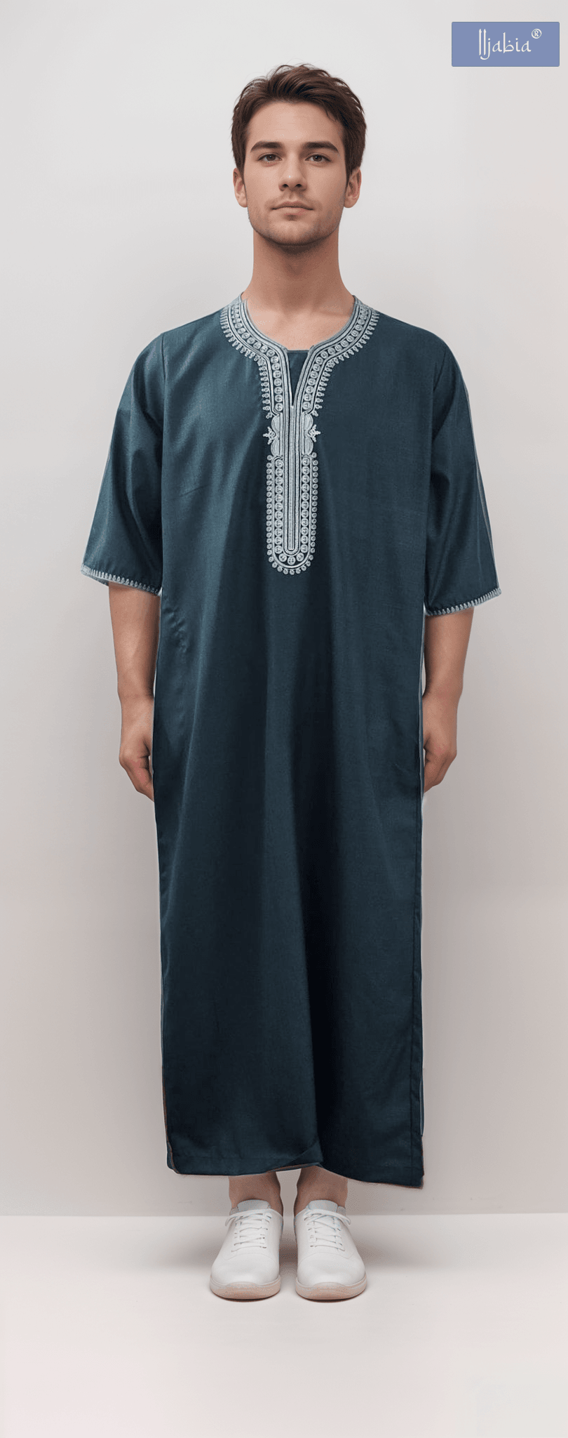 Moroccan Embroidery Mens Thobe - 3/4th Sleeves - Model 8 - IIJM8-7