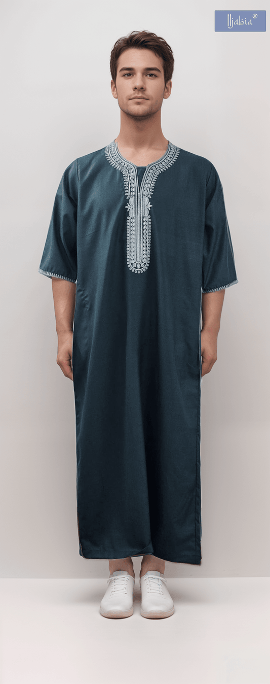 Moroccan Embroidery Mens Thobe - 3/4th Sleeves - Model 8 - IIJM8-7