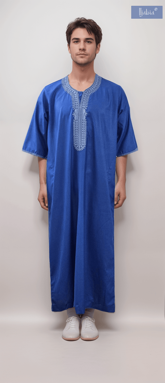Moroccan Embroidery Mens Thobe - 3/4th Sleeves - Model 8 - IIJM8-9