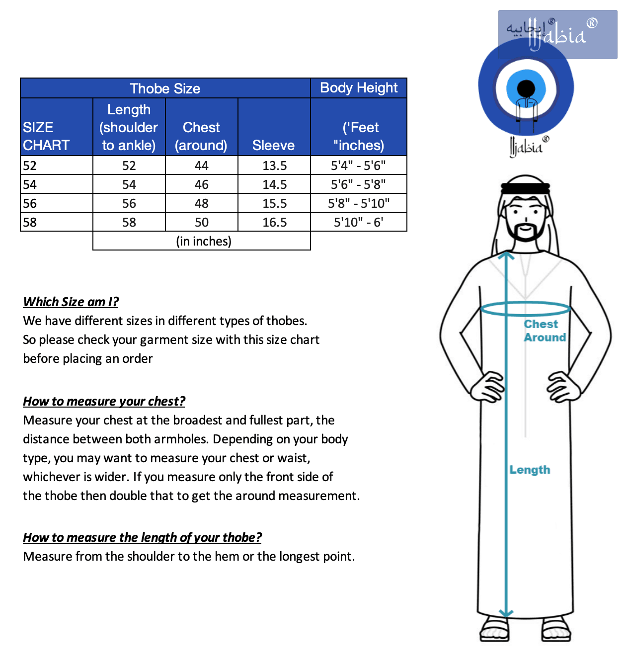 Different thobe size measure
