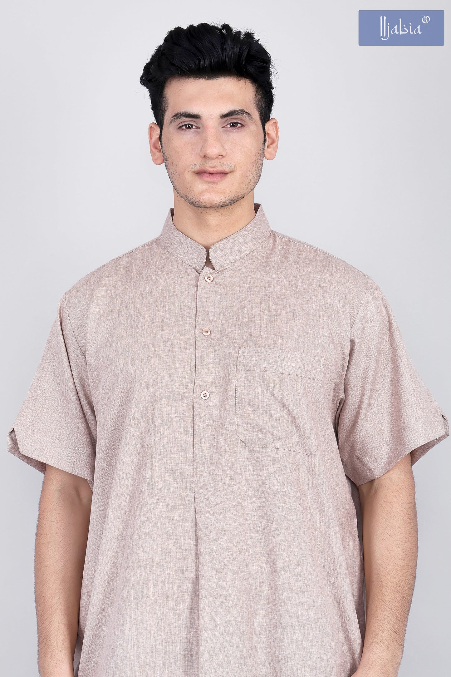  saudi collar mens thobe half sleeves beige

