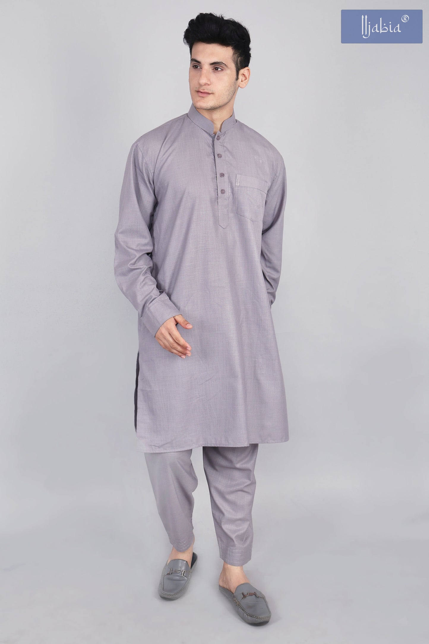 Mens Grey Kurta and Pyjama Set