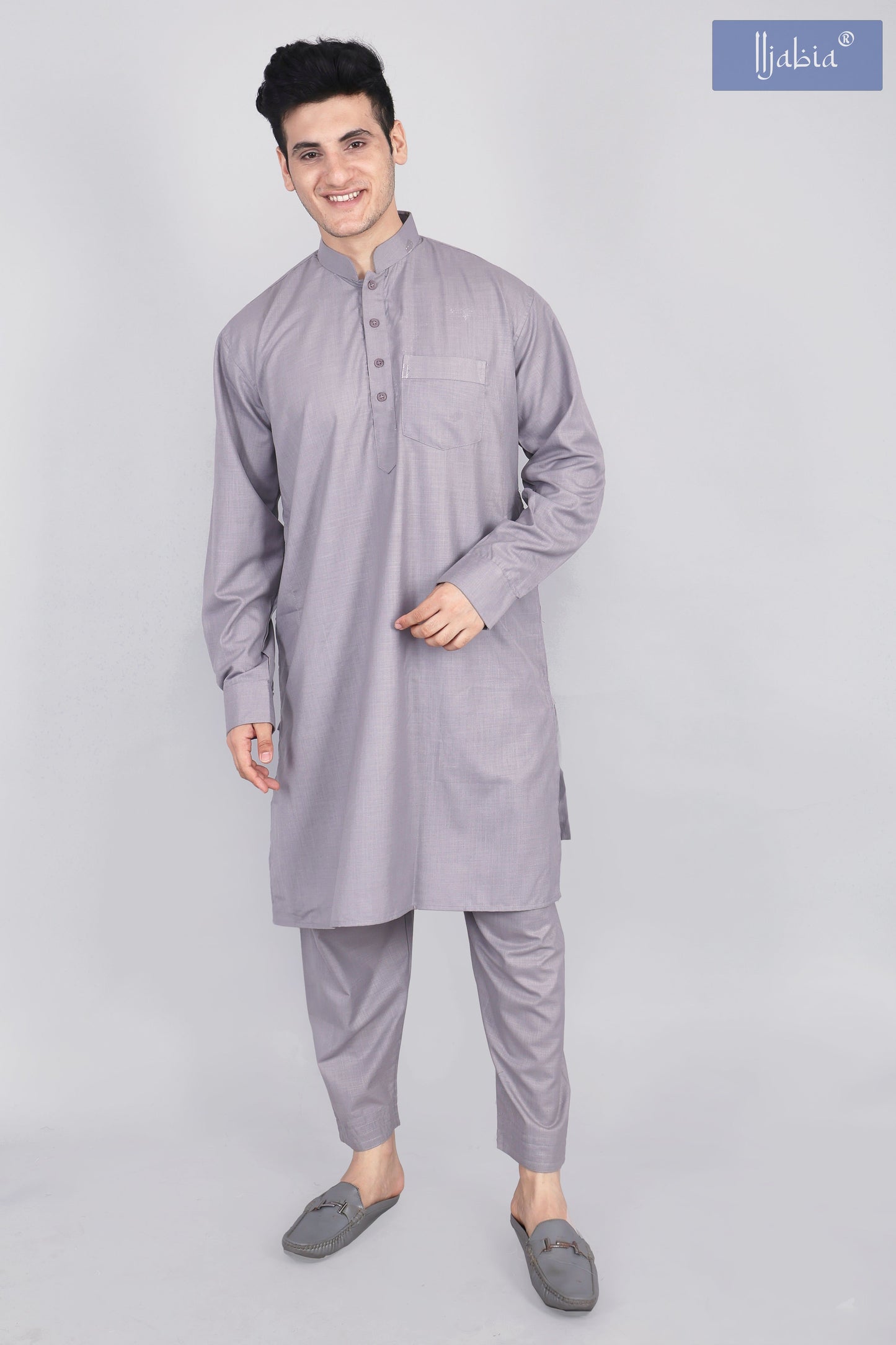 Mens Grey Kurta and Pyjama Set